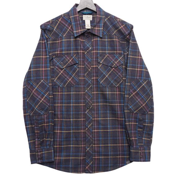 L.L. Bean Plaid Flannel Shirt Western Style Snap Front Multicolor Men's Medium M - Picture 1 of 11